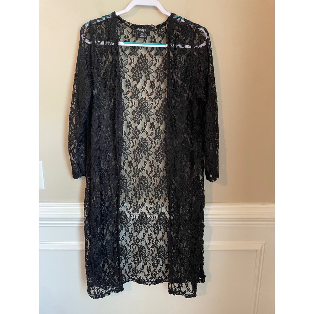 Rouge Collection Size 2X Black Lace Sheer Open Kimono Duster Whimsigoth Fairy